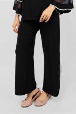 Women’s Elegant Black Straight Fit Pants with Rhinestone Side Slit - Image 3