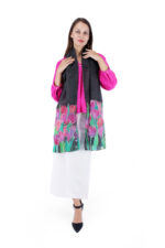 Hand-Painted Red Iris Floral Silk Scarf – Black Elegant Designer Stole - Image 4