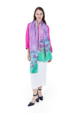 Hand-Painted Iris Silk Chiffon Scarf – Lavender Purple Elegant Floral Stole - Image 5