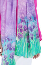 Hand-Painted Iris Silk Chiffon Scarf – Lavender Purple Elegant Floral Stole - Image 3
