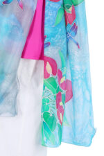Hand-Painted Anthurium Botanical Silk Chiffon Scarf – Sky Blue Artistic Fashion Stole - Image 4