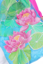 Hand-Painted Lotus Floral Silk Scarf – Sky Blue 2m Elegant Fashion Stole - Image 2