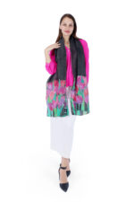 Hand-Painted Red Iris Floral Silk Scarf – Black Elegant Designer Stole - Image 3