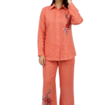 Women’s Embroidered Cotton Linen Shirt & Palazzo Co-ord Set