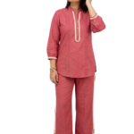 Women’s Solid Cotton Linen Long Top & Palazzo Co-ord Set
