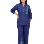 Women’s Embroidered Cotton Linen Long Top & Palazzo Co-ord Set