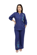 Women’s Embroidered Cotton Linen Long Top & Palazzo Co-ord Set