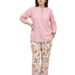 Women’s Solid Top & Floral Printed Pant Cotton Linen Co-ord Set