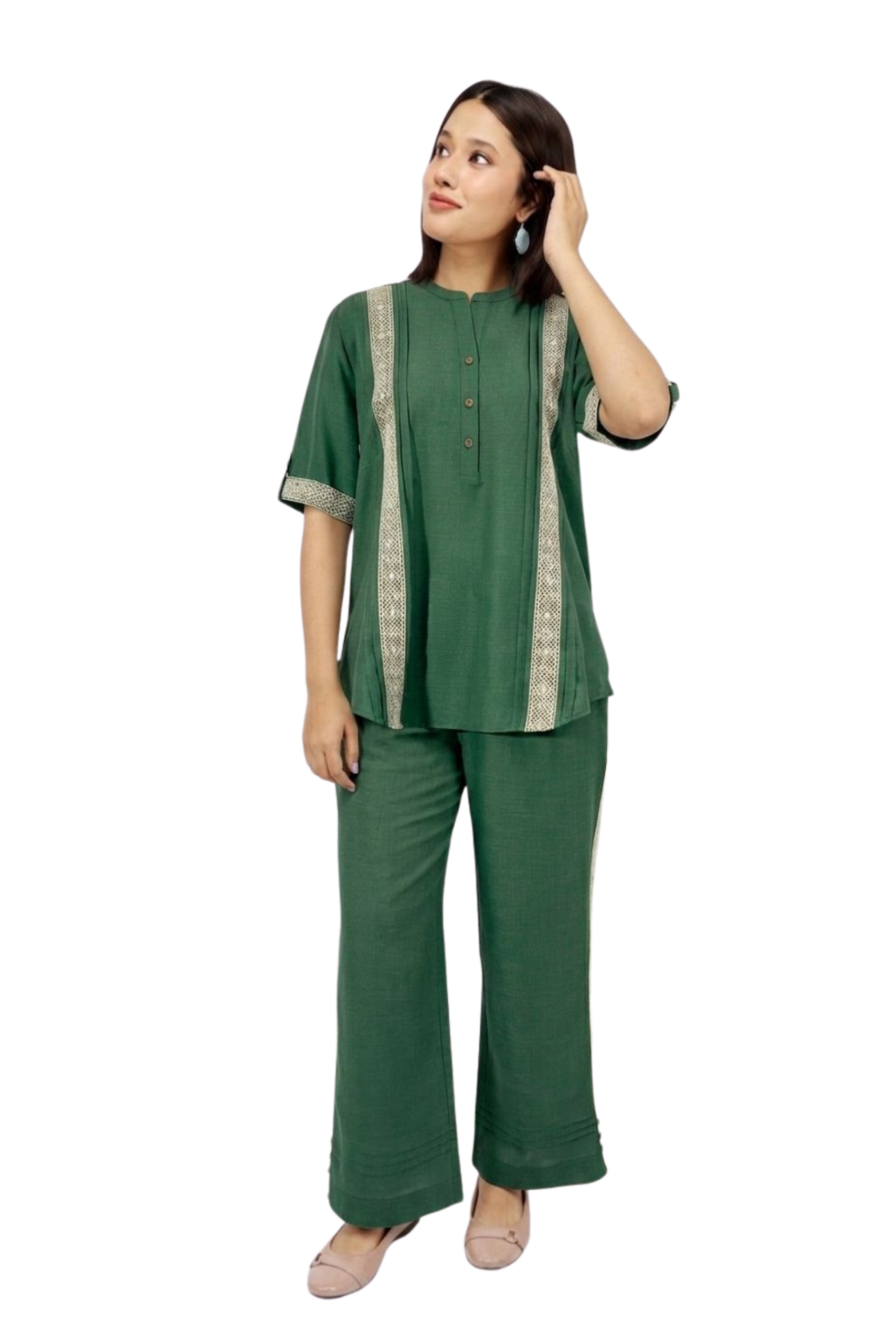 co-ord (8) Women’s Solid Cotton Linen Long Top & Straight Palazzo Co-ord Set - Image 1