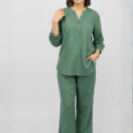 Women’s Sage Green Cotton Linen Co-ord Set with Straight Top & Palazzo Pants
